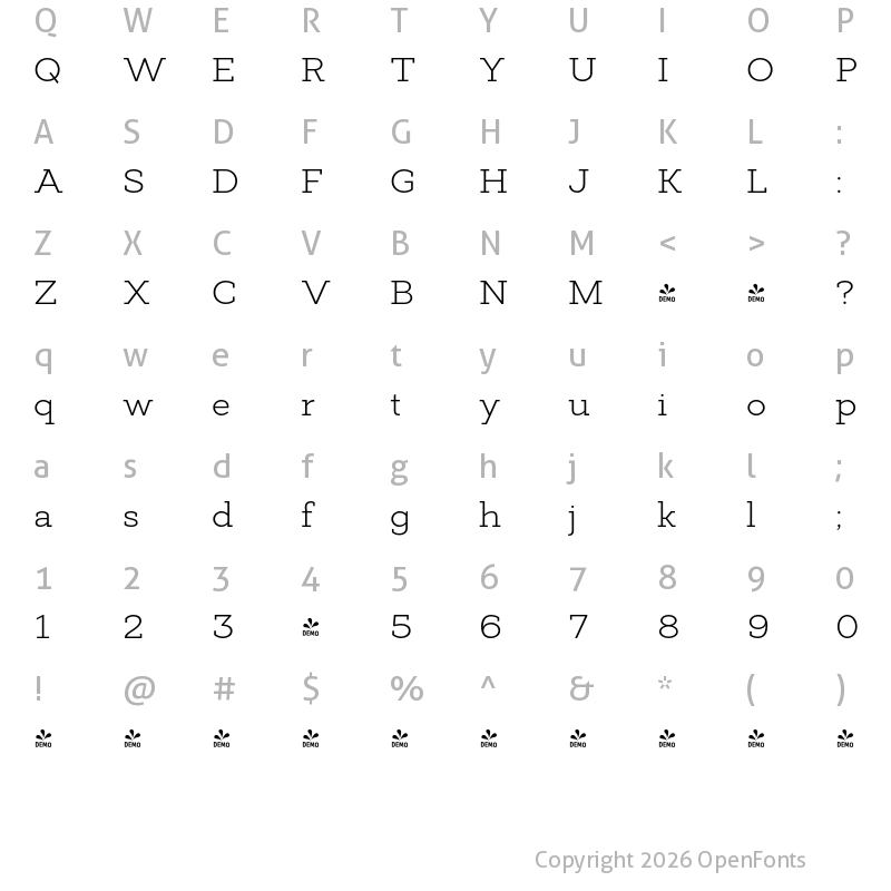 Character Map of FONTSPRING DEMO - Deposit Pro Lt Regular