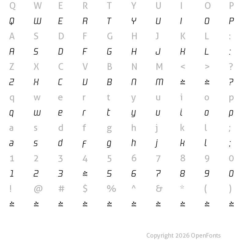 Character Map of FONTSPRING DEMO - Design System A 300I Regular