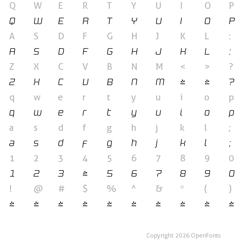 Character Map of FONTSPRING DEMO - Design System B 300I Regular