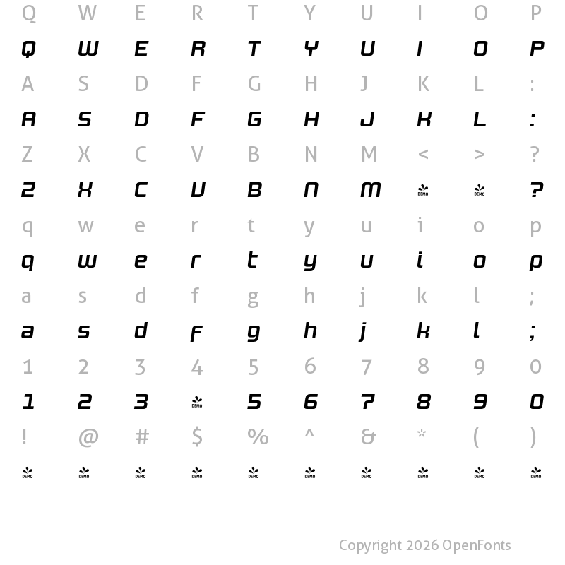 Character Map of FONTSPRING DEMO - Design System B 700I Regular