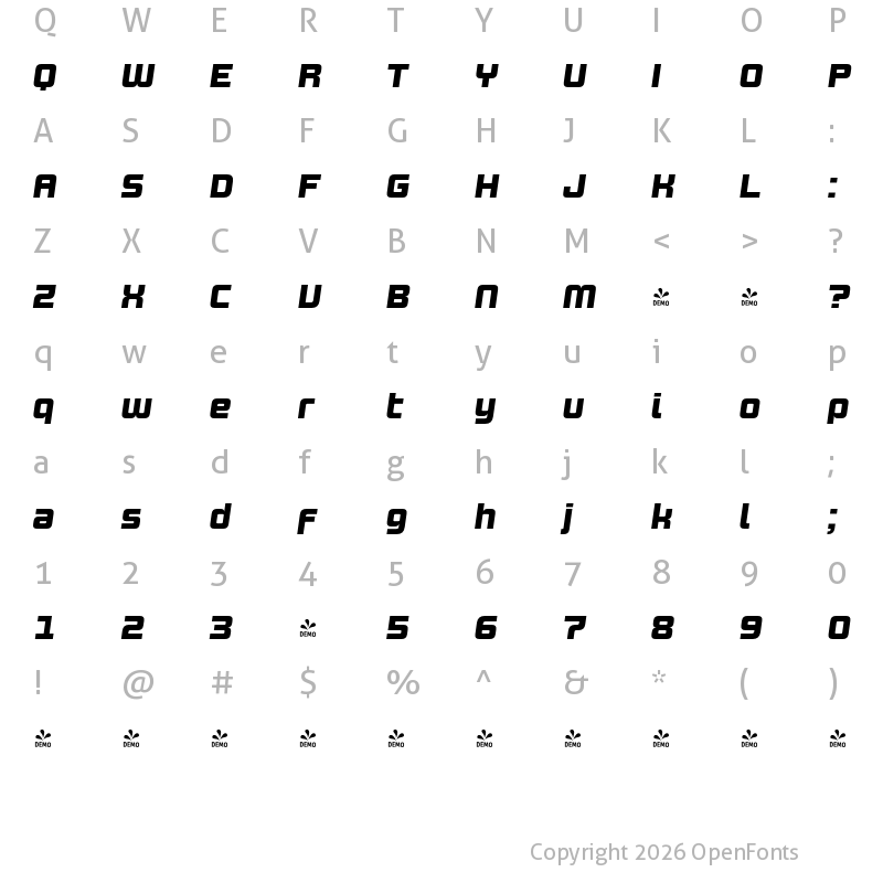 Character Map of FONTSPRING DEMO - Design System B 900I Regular