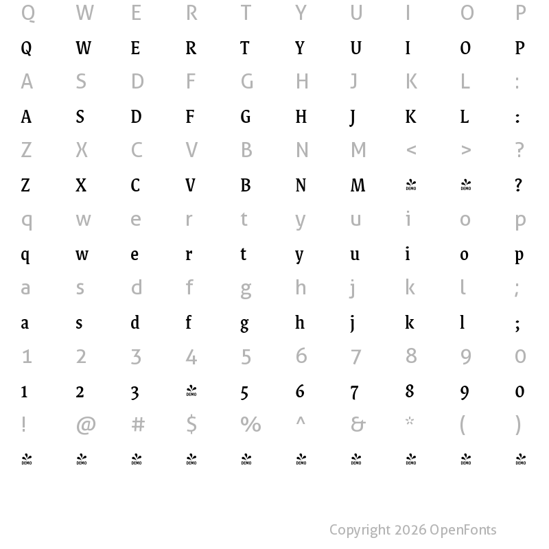 Character Map of FONTSPRING DEMO - Destra Medium TTF Trial Regular