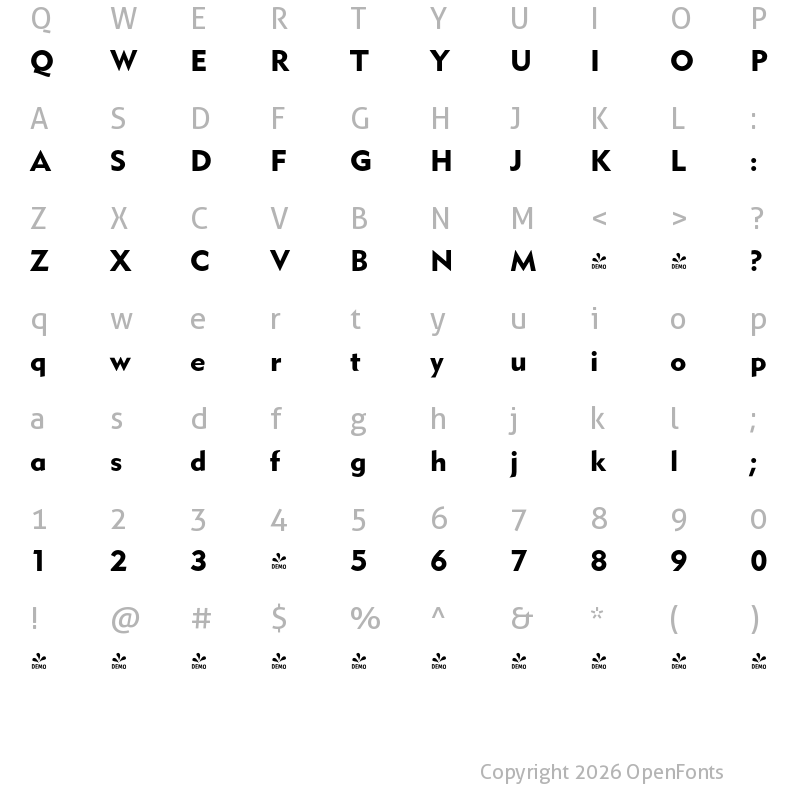 Character Map of FONTSPRING DEMO - Detroit Metro Bold Regular