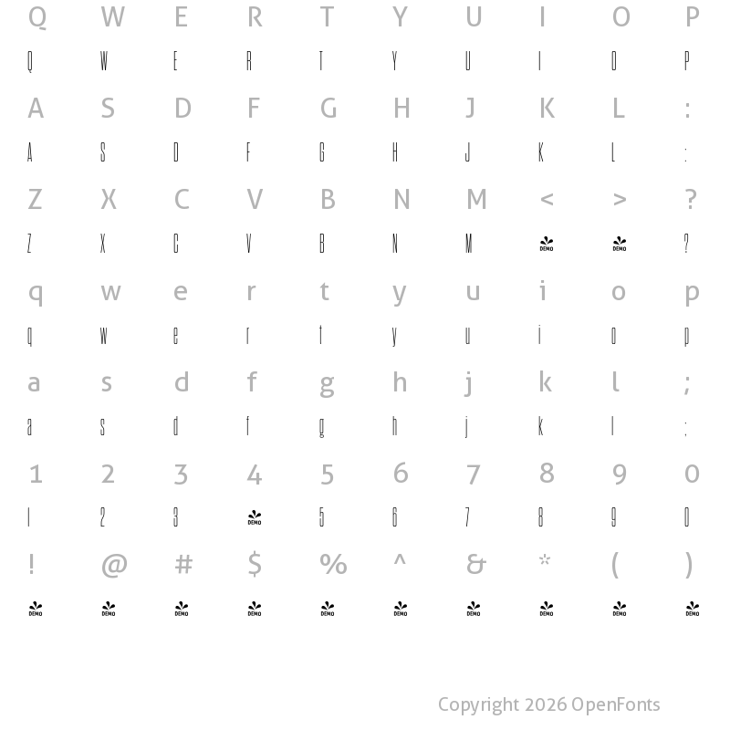 Character Map of FONTSPRING DEMO - Dharma Gothic Rnd C ExLight Regular