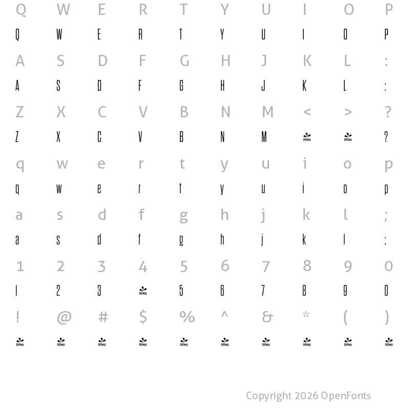 Character Map of FONTSPRING DEMO - Dharma Gothic Rnd M Light Regular