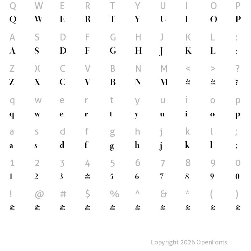 Character Map of FONTSPRING DEMO - Didot Display Bold