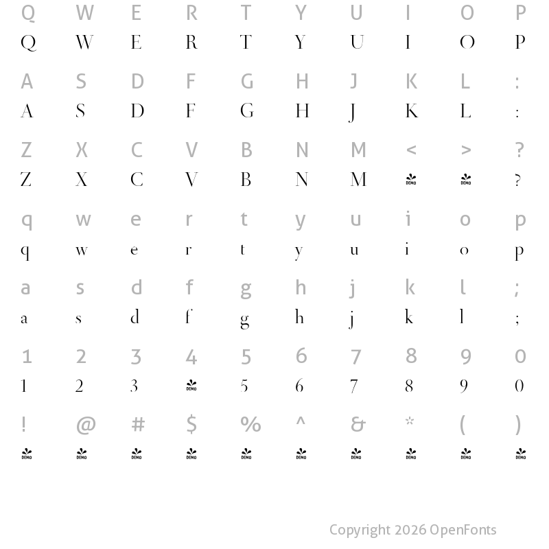 Character Map of FONTSPRING DEMO - Didot Display Regular