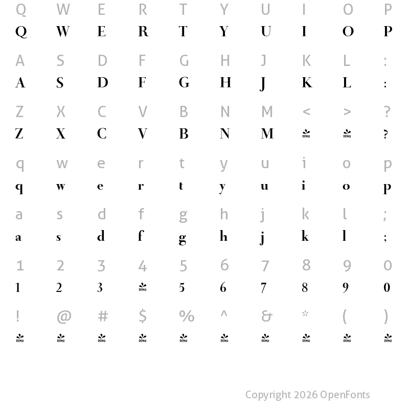 Character Map of FONTSPRING DEMO - Didot Headline Bold