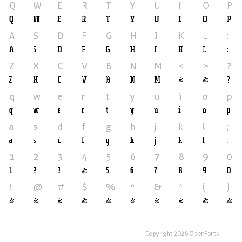 Character Map of FONTSPRING DEMO - Dietal Bold Regular