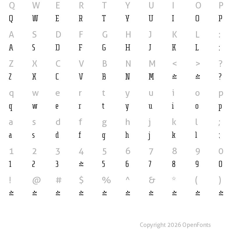 Character Map of FONTSPRING DEMO - Dietal Sharp Light Regular
