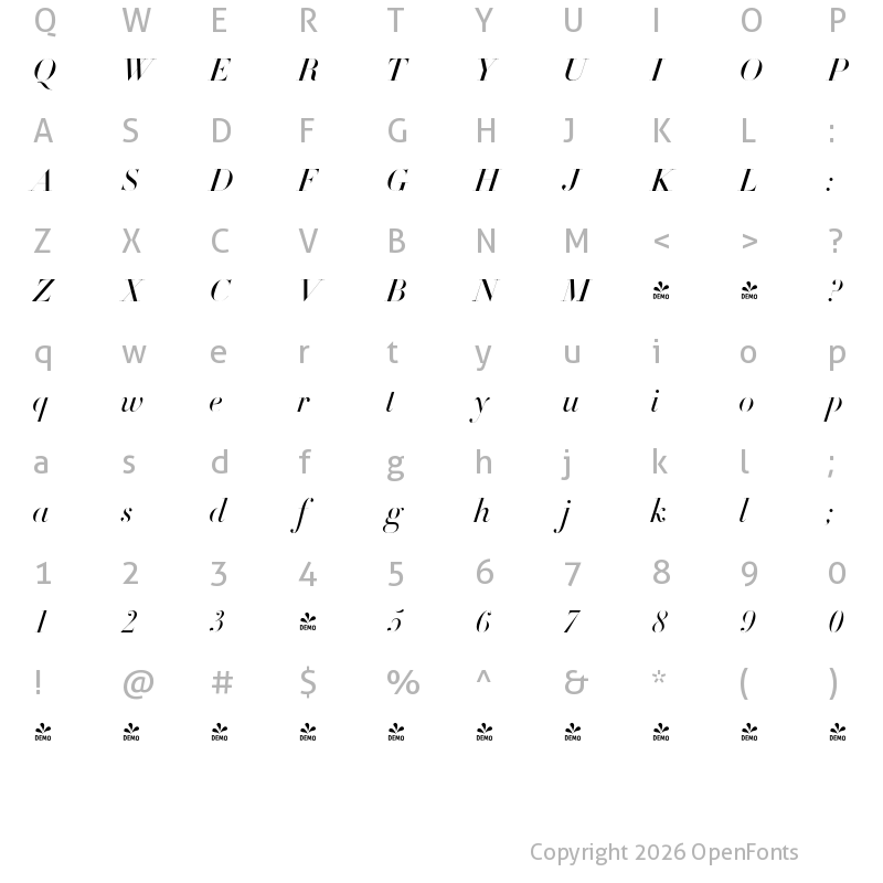 Character Map of FONTSPRING DEMO - DietDidot Title Italic