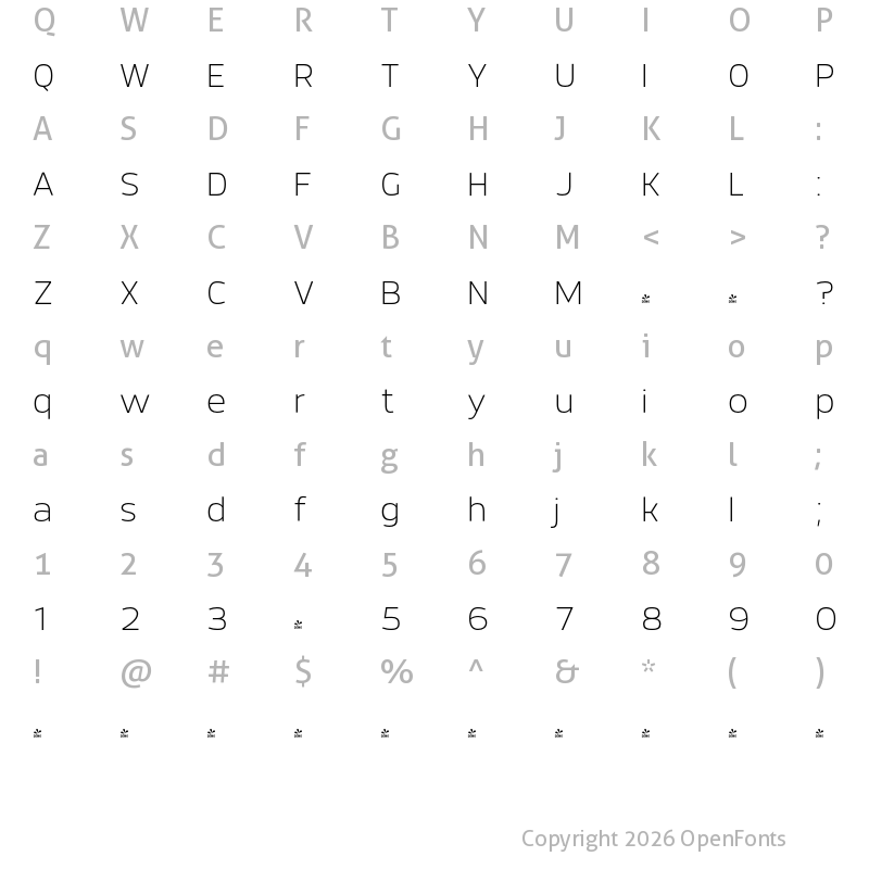 Character Map of FONTSPRING DEMO - Dillan Ultra Light Regular