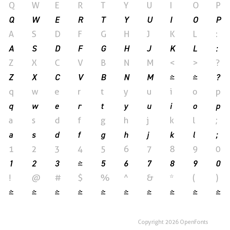 Character Map of FONTSPRING DEMO - DIN 2014 Demi Italic
