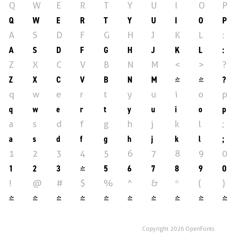 Character Map of FONTSPRING DEMO - DIN 2014 Narrow Bold Regular