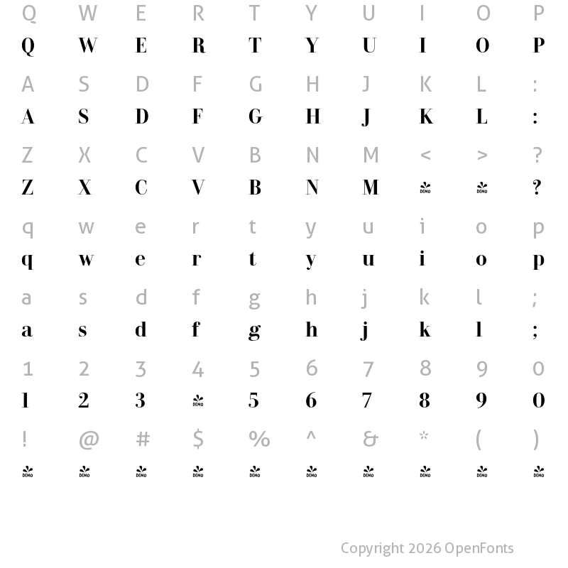Character Map of FONTSPRING DEMO - Dionisio Bold Bold