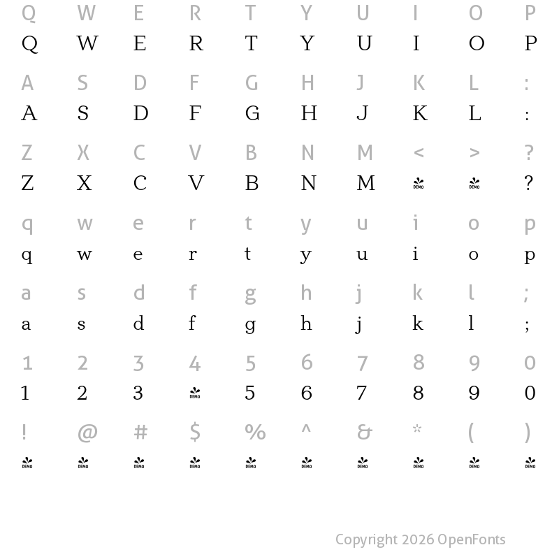 Character Map of FONTSPRING DEMO - Directors Cut Pro Regular