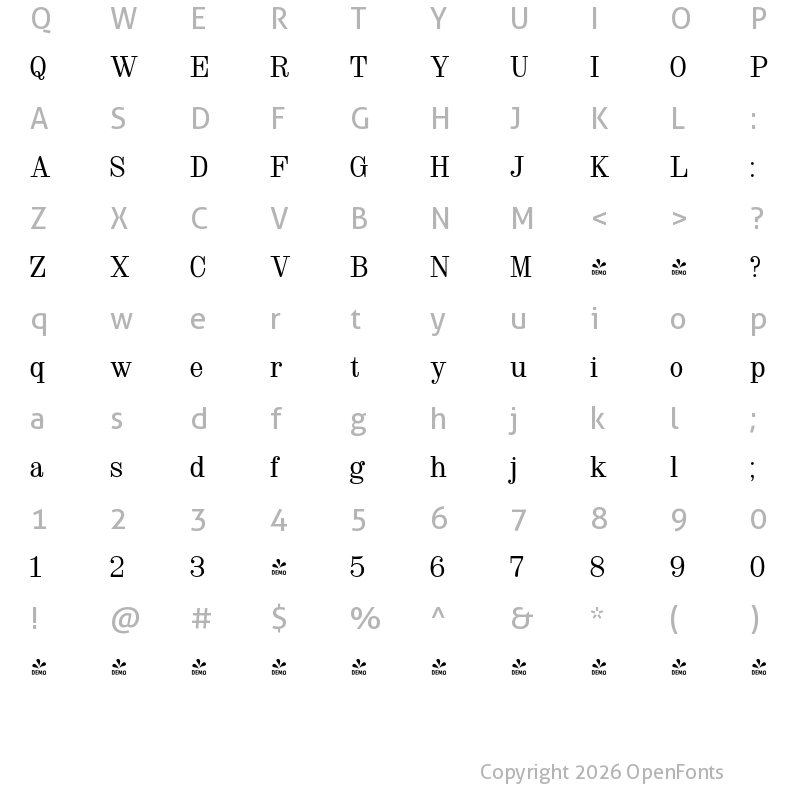 Character Map of FONTSPRING DEMO - Dodo Regular