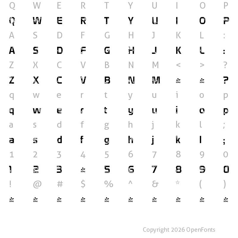 Character Map of FONTSPRING DEMO - Domyouji Dirty Regular