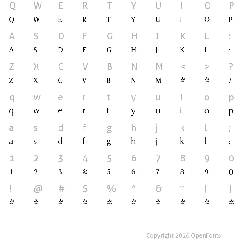 Character Map of FONTSPRING DEMO - Dragon Serial Light Regular