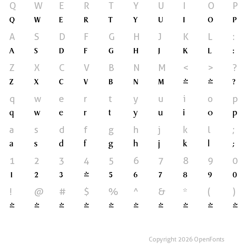 Character Map of FONTSPRING DEMO - Dragon Serial Medium Regular