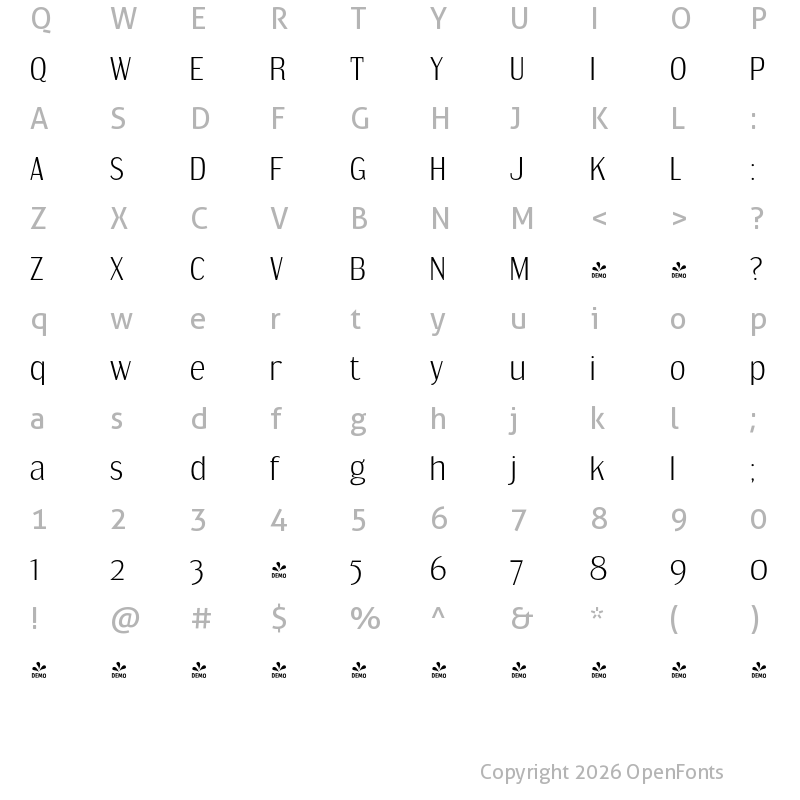 Character Map of FONTSPRING DEMO - Dream Orphanage Lt Regular