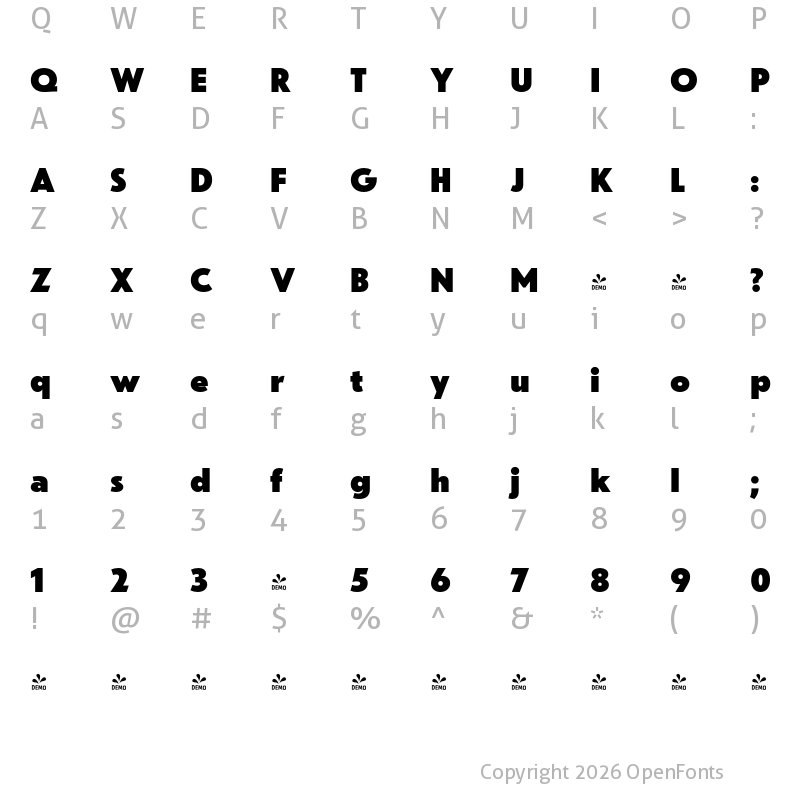 Character Map of FONTSPRING DEMO - dT Jakob Black Regular