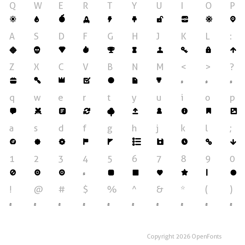 Character Map of FONTSPRING DEMO - Duepuntozero Pro Icon Black Regular