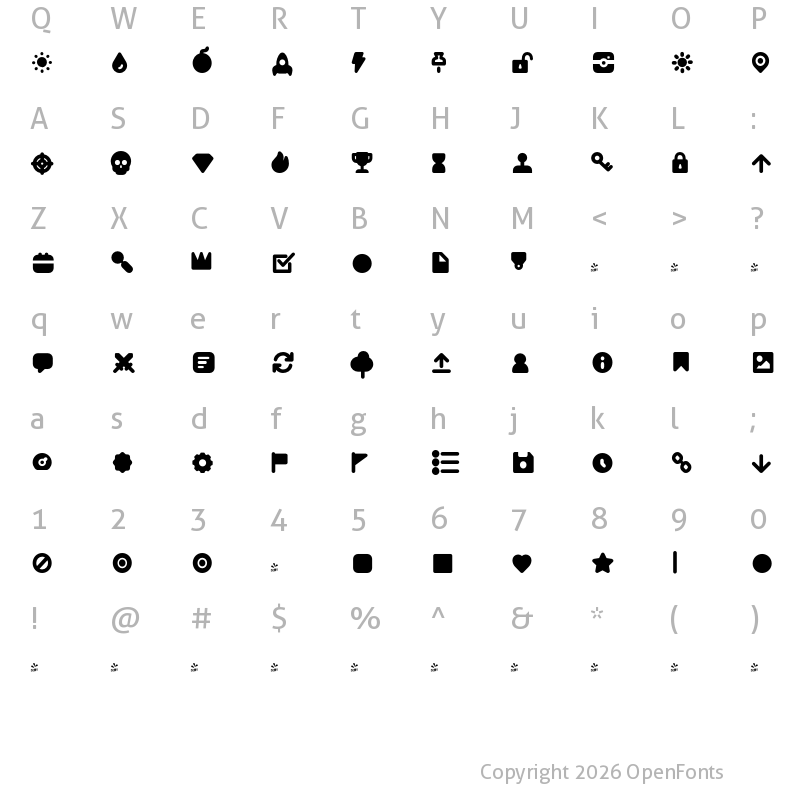 Character Map of FONTSPRING DEMO - Duepuntozero Pro Icon Extrabold Regular