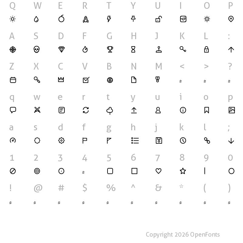 Character Map of FONTSPRING DEMO - Duepuntozero Pro Icon Regular