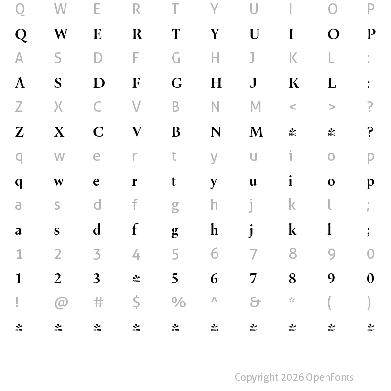 Character Map of FONTSPRING DEMO - Dupincel Medium SemiBold Regular