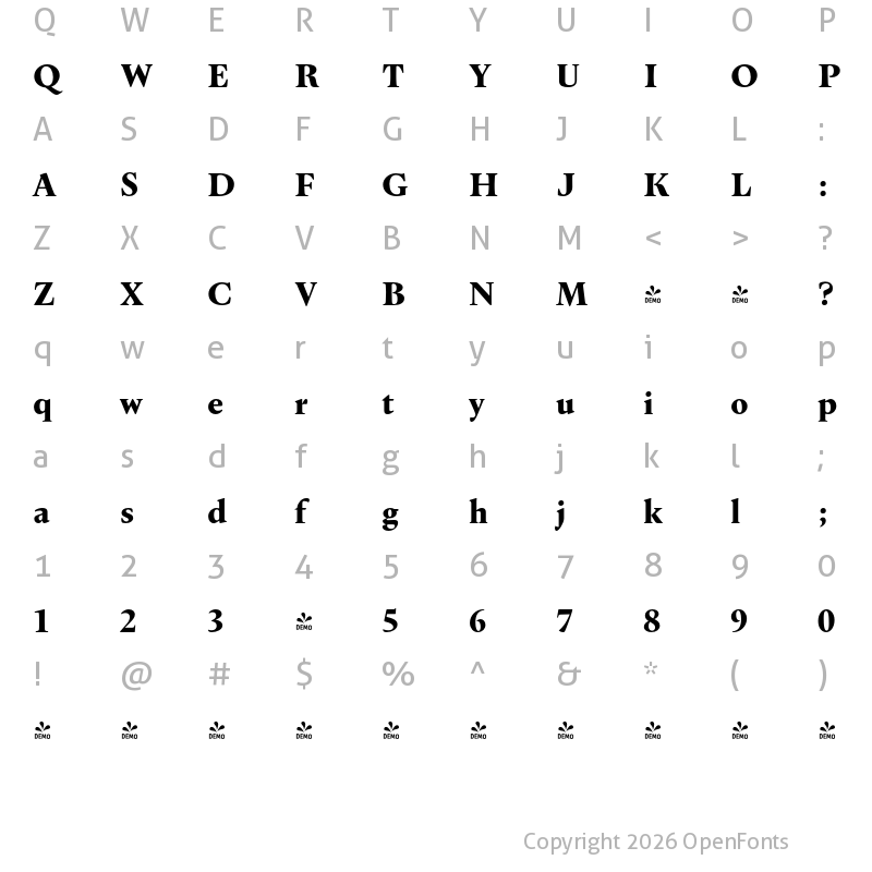 Character Map of FONTSPRING DEMO - Dupincel Small Black Regular