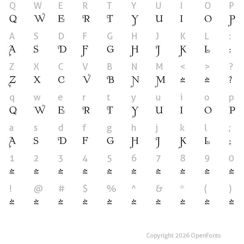 Character Map of FONTSPRING DEMO - Dutch Mediaeval Initials Regular