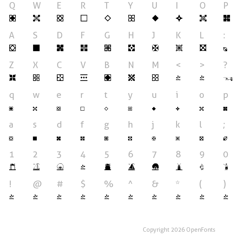 Character Map of FONTSPRING DEMO - Dutch Mediaeval Ornaments Regular