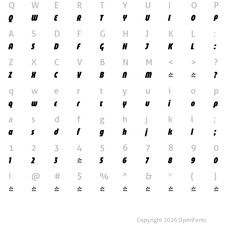 Character Map of FONTSPRING DEMO - Eastman Compressed Alt Black It Regular