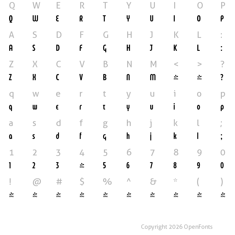 Character Map of FONTSPRING DEMO - Eastman Compressed Alt DemiBold Regular