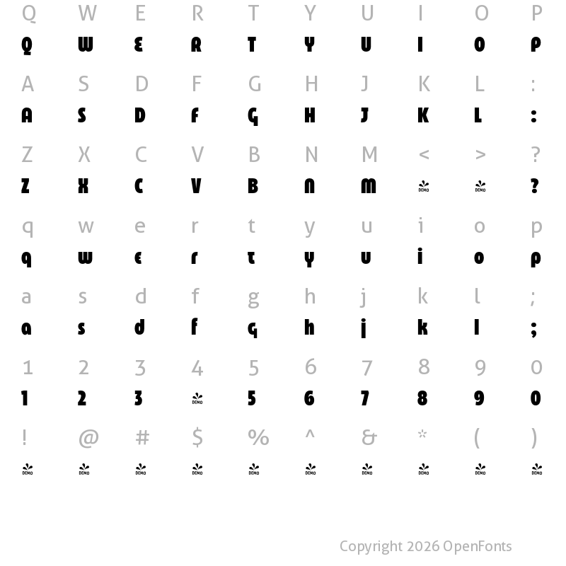 Character Map of FONTSPRING DEMO - Eastman Compressed Alt Heavy Regular