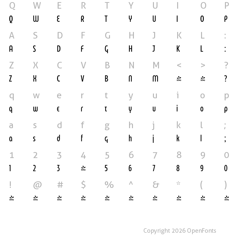 Character Map of FONTSPRING DEMO - Eastman Compressed Alt Medium Regular