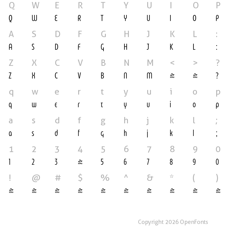 Character Map of FONTSPRING DEMO - Eastman Compressed Alt Regular