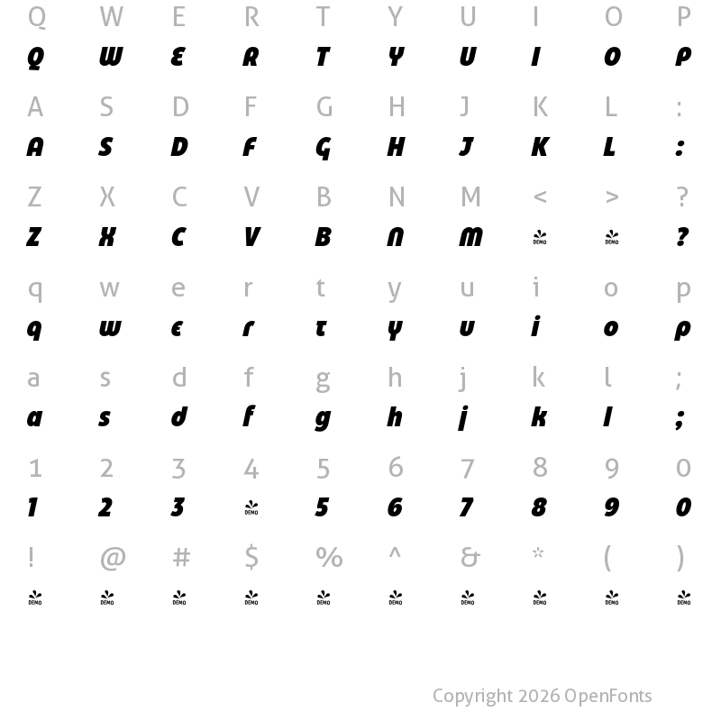 Character Map of FONTSPRING DEMO - Eastman Condensed Alt Black It Regular