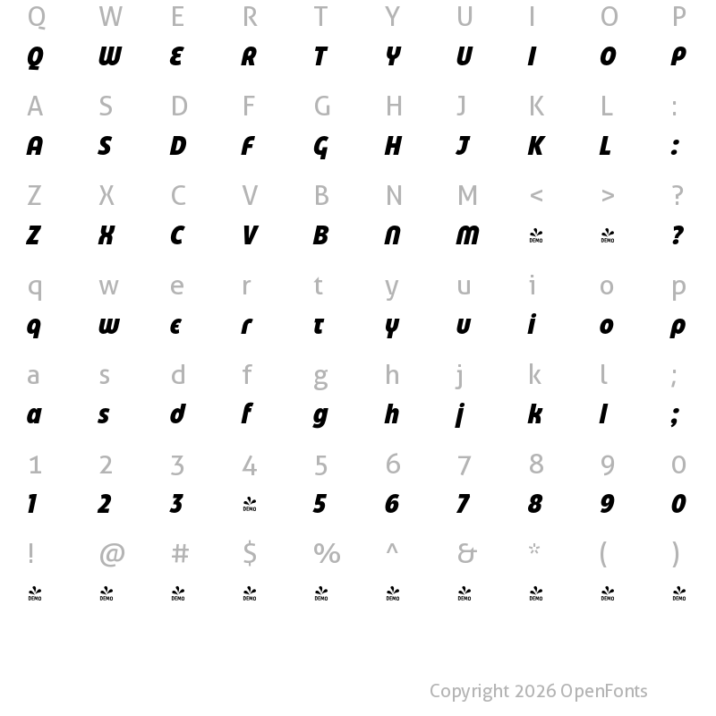 Character Map of FONTSPRING DEMO - Eastman Condensed Alt Exbold It Regular