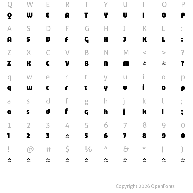 Character Map of FONTSPRING DEMO - Eastman Condensed Alt Heavy Regular