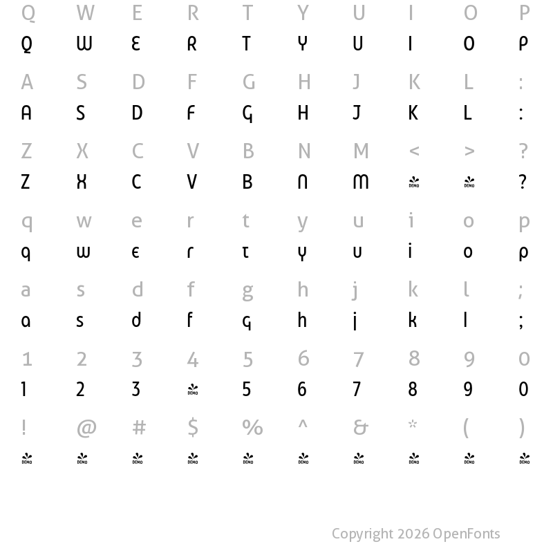Character Map of FONTSPRING DEMO - Eastman Condensed Alt Medium Regular