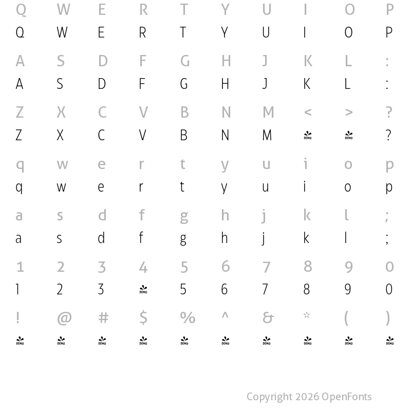Character Map of FONTSPRING DEMO - Eastman Condensed Light Regular