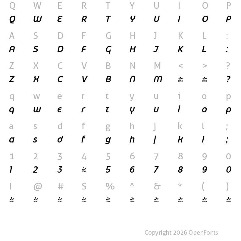 Character Map of FONTSPRING DEMO - Eastman Grotesque Alt DemiBd It Regular