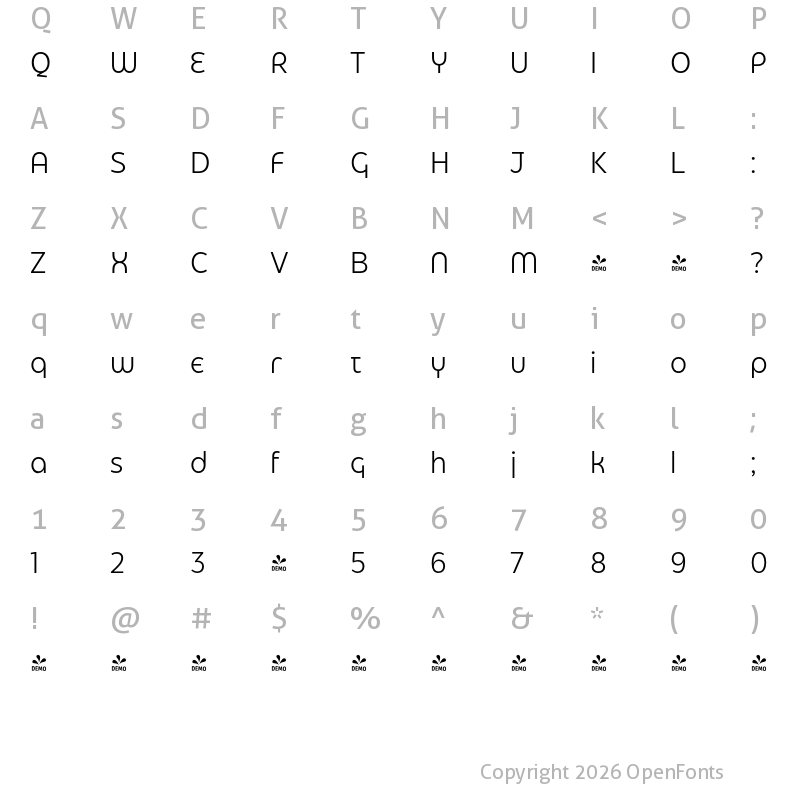 Character Map of FONTSPRING DEMO - Eastman Grotesque Alt Offset Regular