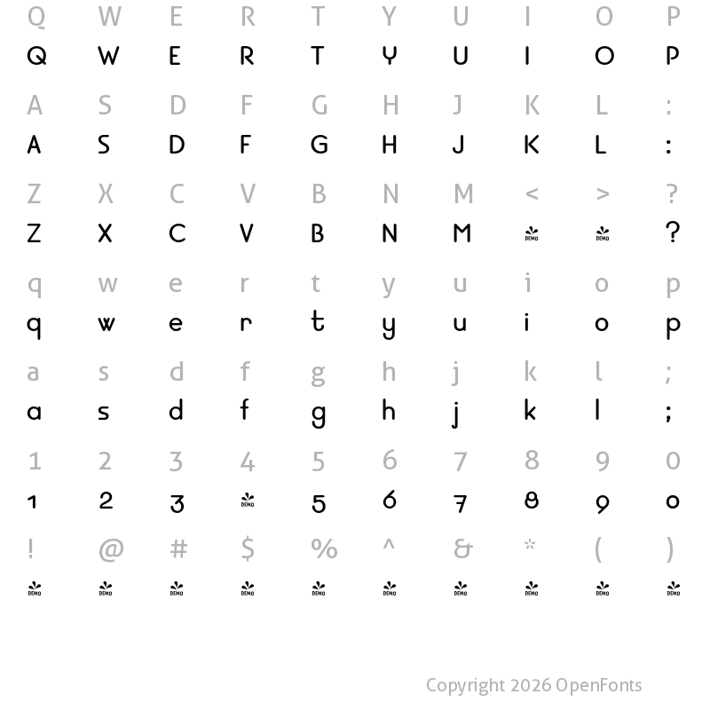 Character Map of FONTSPRING DEMO - EB Bellissimo Display Bold