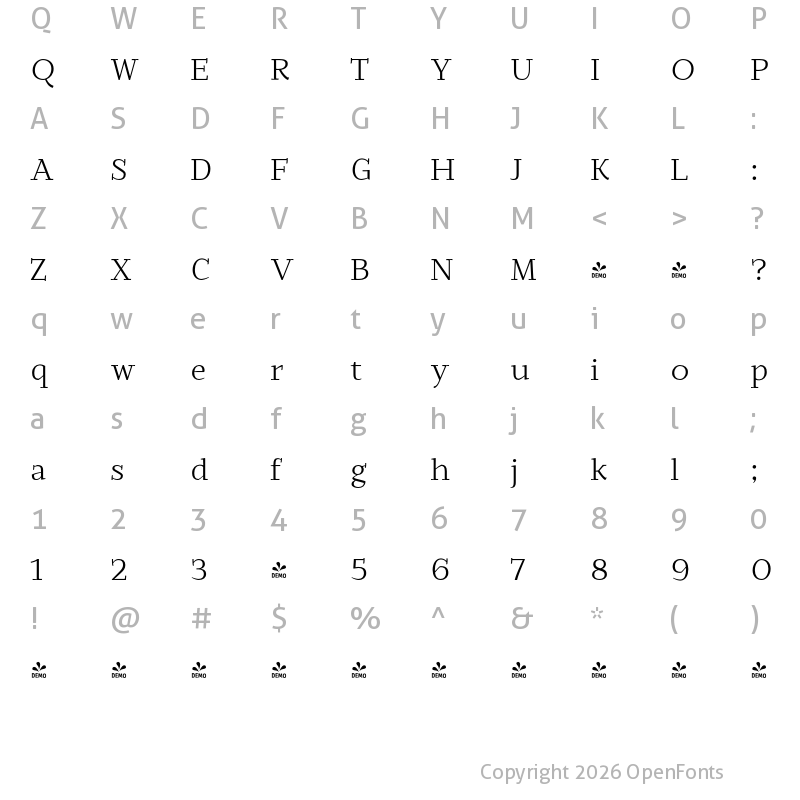 Character Map of FONTSPRING DEMO - Edicia Light Regular