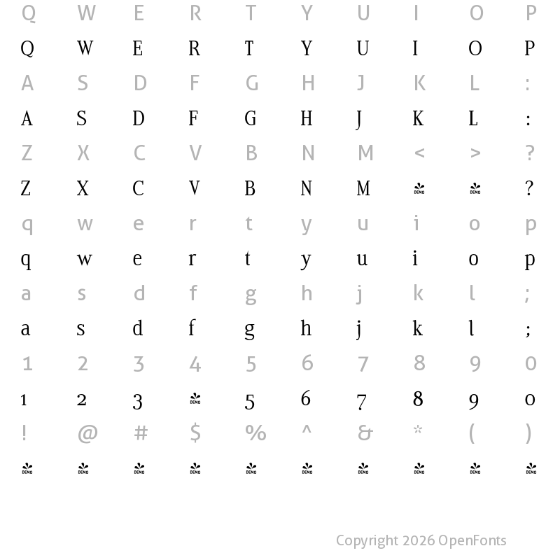 Character Map of FONTSPRING DEMO - Edito A