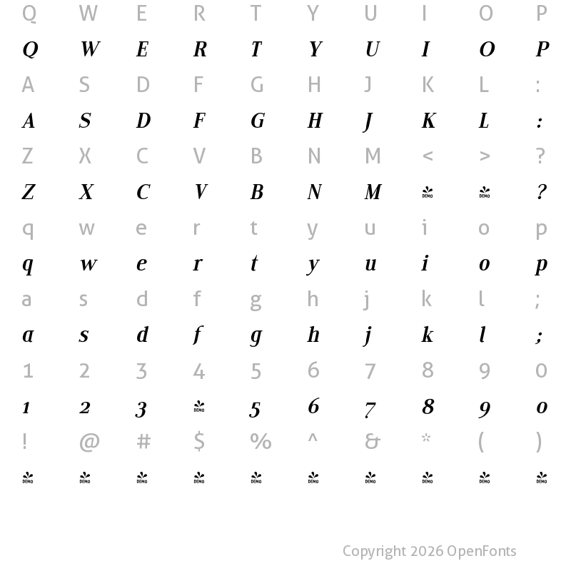 Character Map of FONTSPRING DEMO - Edito EeItalic