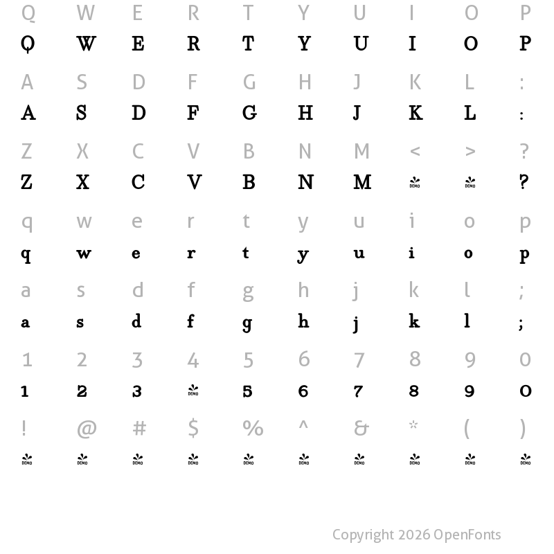 Character Map of FONTSPRING DEMO - EgyptiaRoundBold Regular